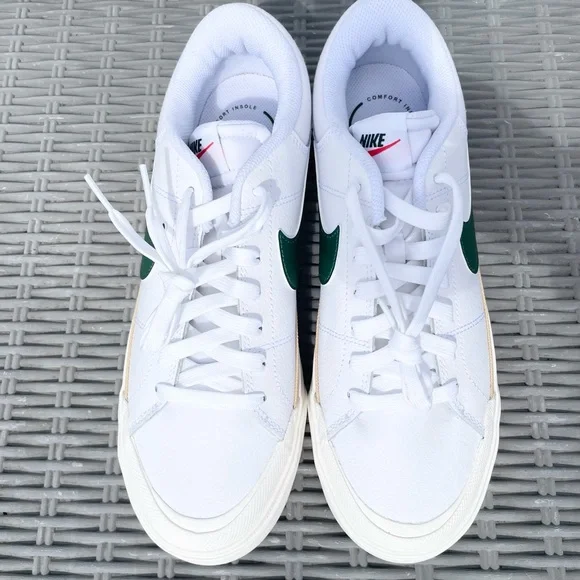 Nike White Leather Sneakers with Green and Tan Accents - Picture 2 of 5